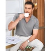 image:imageCOOFANDY Mens Zipper Polo Shirt Casual Knit Short Sleeve Polo T Shirt Classic Fit ShirtsGray