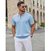 image:imageCOOFANDY Mens Zipper Polo Shirt Casual Knit Short Sleeve Polo T Shirt Classic Fit ShirtsLight Blue