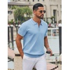 image:imageCOOFANDY Mens Zipper Polo Shirt Casual Knit Short Sleeve Polo T Shirt Classic Fit ShirtsLight Blue