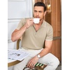 image:imageCOOFANDY Mens Zipper Polo Shirt Casual Knit Short Sleeve Polo T Shirt Classic Fit ShirtsLight Khaki