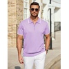 image:imageCOOFANDY Mens Zipper Polo Shirt Casual Knit Short Sleeve Polo T Shirt Classic Fit ShirtsLight Purple