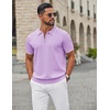 image:imageCOOFANDY Mens Zipper Polo Shirt Casual Knit Short Sleeve Polo T Shirt Classic Fit ShirtsLight Purple