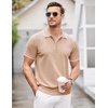image:imageCOOFANDY Mens Zipper Polo Shirt Casual Knit Short Sleeve Polo T Shirt Classic Fit ShirtsLight Tan