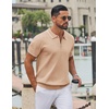 image:imageCOOFANDY Mens Zipper Polo Shirt Casual Knit Short Sleeve Polo T Shirt Classic Fit ShirtsLight Tan
