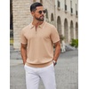 image:imageCOOFANDY Mens Zipper Polo Shirt Casual Knit Short Sleeve Polo T Shirt Classic Fit ShirtsLight Tan