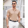 image:imageCOOFANDY Mens Zipper Polo Shirt Casual Knit Short Sleeve Polo T Shirt Classic Fit ShirtsLight Tan