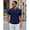 image:imageCOOFANDY Mens Zipper Polo Shirt Casual Knit Short Sleeve Polo T Shirt Classic Fit ShirtsNavy Blue