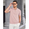 image:imageCOOFANDY Mens Zipper Polo Shirt Casual Knit Short Sleeve Polo T Shirt Classic Fit ShirtsPinknew