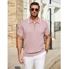 image:imageCOOFANDY Mens Zipper Polo Shirt Casual Knit Short Sleeve Polo T Shirt Classic Fit ShirtsPinknew