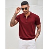 image:imageCOOFANDY Mens Zipper Polo Shirt Casual Knit Short Sleeve Polo T Shirt Classic Fit ShirtsSolid Wine Red