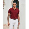 image:imageCOOFANDY Mens Zipper Polo Shirt Casual Knit Short Sleeve Polo T Shirt Classic Fit ShirtsSolid Wine Red