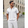 image:imageCOOFANDY Mens Zipper Polo Shirt Casual Knit Short Sleeve Polo T Shirt Classic Fit ShirtsWhite