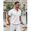 image:imageCOOFANDY Mens Zipper Polo Shirt Casual Knit Short Sleeve Polo T Shirt Classic Fit ShirtsWhite