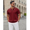 image:imageCOOFANDY Mens Zipper Polo Shirt Casual Knit Short Sleeve Polo T Shirt Classic Fit ShirtsWine Red