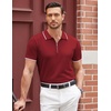 image:imageCOOFANDY Mens Zipper Polo Shirt Casual Knit Short Sleeve Polo T Shirt Classic Fit ShirtsWine Red