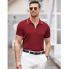 image:imageCOOFANDY Mens Zipper Polo Shirt Casual Knit Short Sleeve Polo T Shirt Classic Fit ShirtsWine Red
