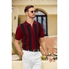 image:imageCOOFANDY Mens Zipper Polo Shirt Casual Knit Short Sleeve Polo T Shirt Classic Fit ShirtsZstripes  Red  Black