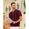 image:imageCOOFANDY Mens Zipper Polo Shirt Casual Knit Short Sleeve Polo T Shirt Classic Fit ShirtsZstripes  Red  Black