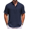 image:imageCOOFANDY Henley Shirts for Men Short Sleeve Band Collar Casual Shirt Summer Hippie Vacation Beach T Shirts with PocketNavy Blue