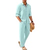 image:imageCOOFANDY Mens 2 Piece Outfits Long Sleeve Button Down Cuban Shirt and Pants Set Summer Beach SetsSky Blue