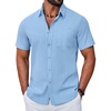 image:imageCOOFANDY Mens Button Down Shirt Short Sleeve Casual Stylish Cotton Shirts Linen Textured Summer Beach Wedding ShirtBlue