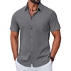 image:imageCOOFANDY Mens Button Down Shirt Short Sleeve Casual Stylish Cotton Shirts Linen Textured Summer Beach Wedding ShirtDeep Grey