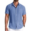 image:imageCOOFANDY Mens Button Down Shirts Short Sleeve Casual Shirt Summer Beach Textured ShirtsBright Blue