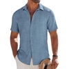 image:imageCOOFANDY Mens Button Down Short Sleeve Shirt Casual Beach Shirt Summer Vacation Textured ShirtsDark Blue