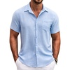 image:imageCOOFANDY Mens Button Down Short Sleeve Shirt Casual Shirts Summer Beach Textured Shirts with Pocket01light Blue