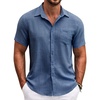 image:imageCOOFANDY Mens Button Down Short Sleeve Shirt Casual Shirts Summer Beach Textured Shirts with PocketDenim Blue