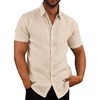 image:imageCOOFANDY Mens Casual Button Down Shirts Short Sleeve Linen Shirts Summer Beach Dress ShirtKhaki