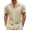 image:imageCOOFANDY Mens Casual Button Down Short Sleeve Shirt Textured Summer Beach Vacation ShirtChampagne