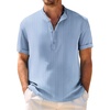 image:imageCOOFANDY Mens Casual Henley Shirt Band Collar Short Sleeve Shirt Summer Beach Hippie TShirtWhite Stripes on Blue