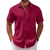 image:imageCOOFANDY Mens Casual Summer Beach Shirt Short Sleeve Button Down Shirt Vacation Wedding Shirt Linen Textured ShirtsWine Red