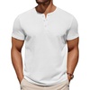 image:imageCOOFANDY Mens Cotton Henley TShirts Short Sleeve Button Casual Basic Tees Work Shirts with Split SideAll White