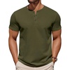 image:imageCOOFANDY Mens Cotton Henley TShirts Short Sleeve Button Casual Basic Tees Work Shirts with Split SideArmy Green