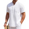 image:imageCOOFANDY Mens Cotton Linen Henley Shirt Short Sleeve Hippie Casual Beach TShirts with Pocket01white