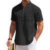 image:imageCOOFANDY Mens Cotton Linen Henley Shirt Short Sleeve Hippie Casual Beach TShirts with PocketBlack