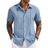 image:imageCOOFANDY Mens Cuban Guayabera Short Sleeve Shirt Casual Summer Beach Tops Button Down Untucked ShirtsLight Blue