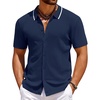 image:imageCOOFANDY Mens Knit Short Sleeve Button Down Shirt Vintage Polo Shirt Casual Summer Beach ShirtsMedieval Blue