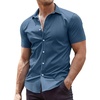 image:imageCOOFANDY Mens Muscle Fit Dress Shirts WrinkleFree Short Sleeve Casual Button Down ShirtGrey Blue