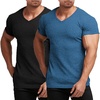 image:imageCOOFANDY Mens Muscle T Shirts Stretch Short Sleeve V Neck Bodybuilding Workout Tee Shirts Ribbed Knit ShirtBlueBlack2 Pack