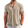 image:imageCOOFANDY Mens Short Sleeve Knit Shirt Casual Button Down Shirt Vintage Striped Knitted Golf Beach TopsApricot