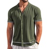 image:imageCOOFANDY Mens Short Sleeve Knit Shirt Casual Button Down Shirt Vintage Striped Knitted Golf Beach TopsArmy Green