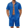 image:imageCOOFANDY Mens Summer Beach Outfits 2 Piece Short Sets Shirts and Shorts Vacation Texture Linen Sets for MenBlue