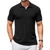 image:imageCOOFANDY Mens Textured Polo Shirts Short Sleeve Slim Fit Casual Button Polo TShirt Summer Collared Golf ShirtAll Black
