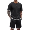 image:imageCOOFANDY Mens Waffle Shirt and Shorts Set 2 Piece Outfits Casual Summer Tracksuits Set with PocketsAblack