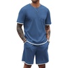 image:imageCOOFANDY Mens Waffle Shirt and Shorts Set 2 Piece Outfits Casual Summer Tracksuits Set with PocketsBlue