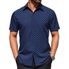 image:imageCOOFANDY Mens Wrinkle Free Dress Shirt Polka Dot Short Sleeve Button Down Business Casual ShirtsDark Bluewhite Rhombus