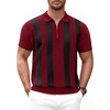 image:imageCOOFANDY Mens Zipper Polo Shirt Casual Knit Short Sleeve Polo T Shirt Classic Fit ShirtsZstripes  Red  Black
